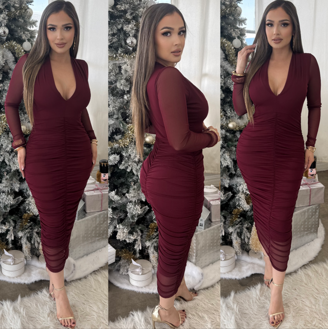 Eliza Midi Dress (Burgundy)