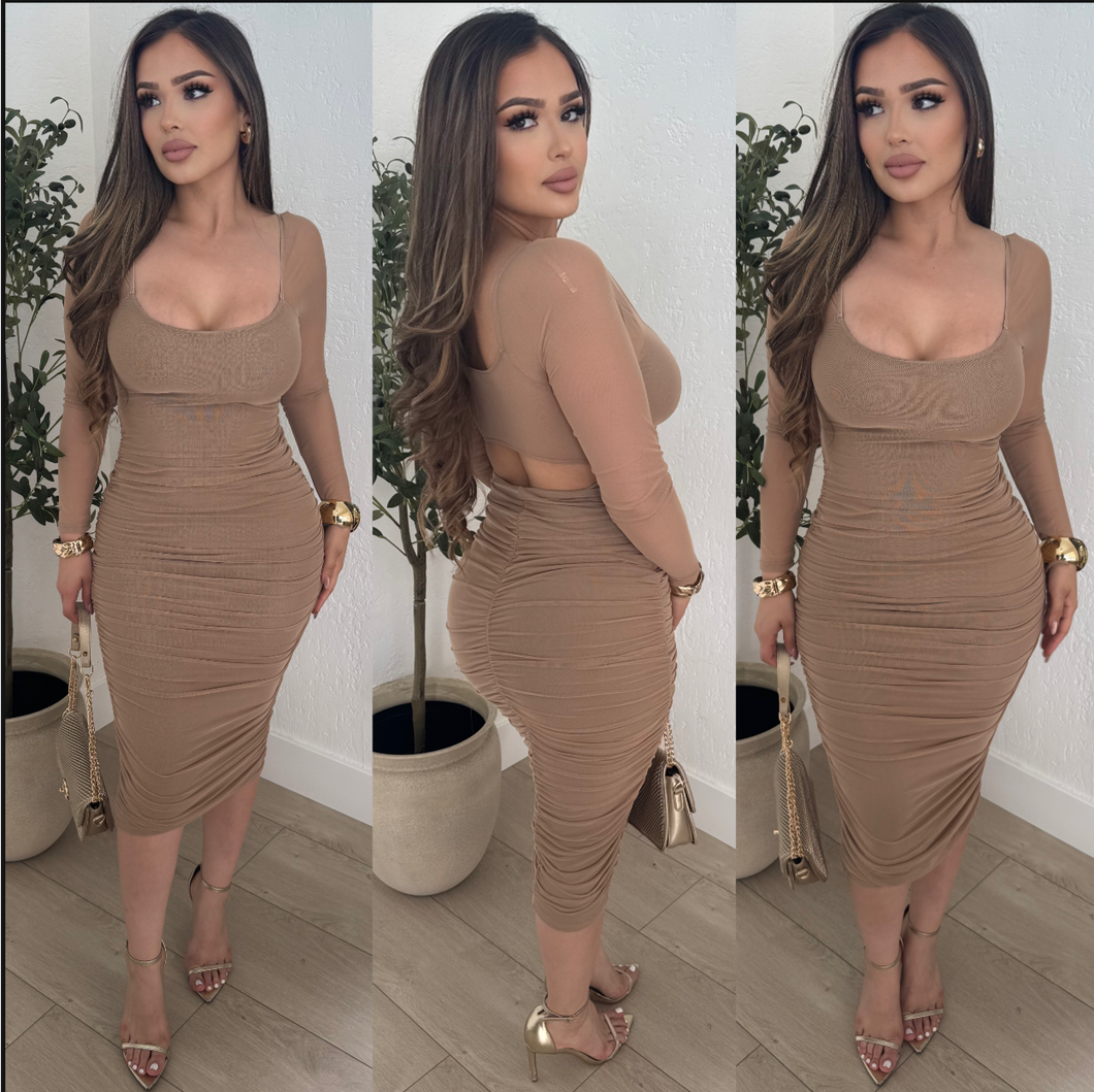 Carolina Midi Dress (Beige)