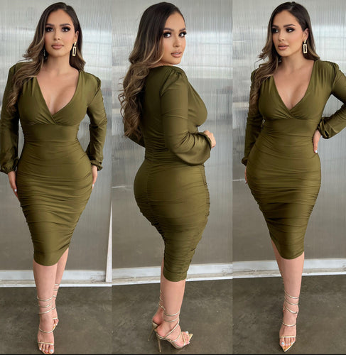 MISHELLE MIDI DRESS (OLIVE)
