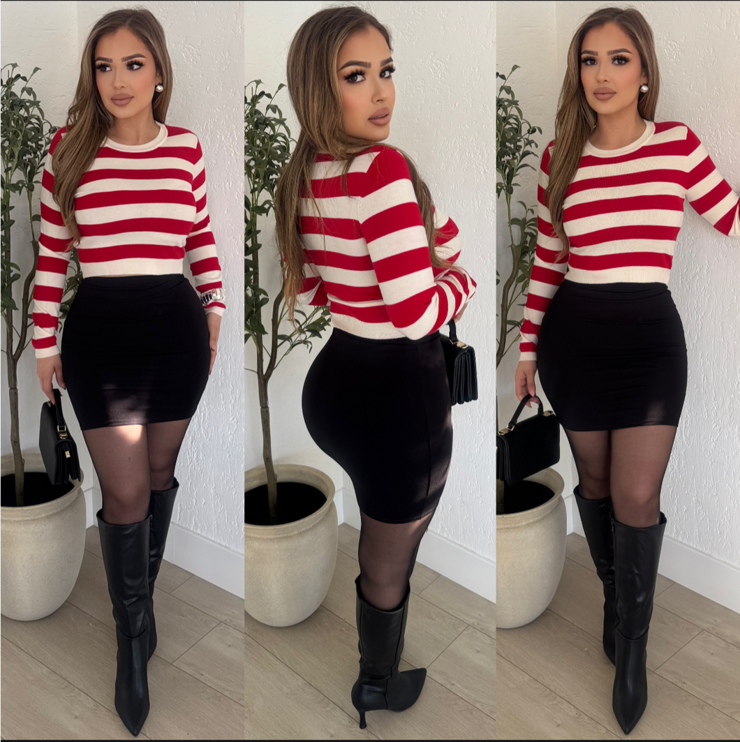 Waldo Sweater Top (Red/White)