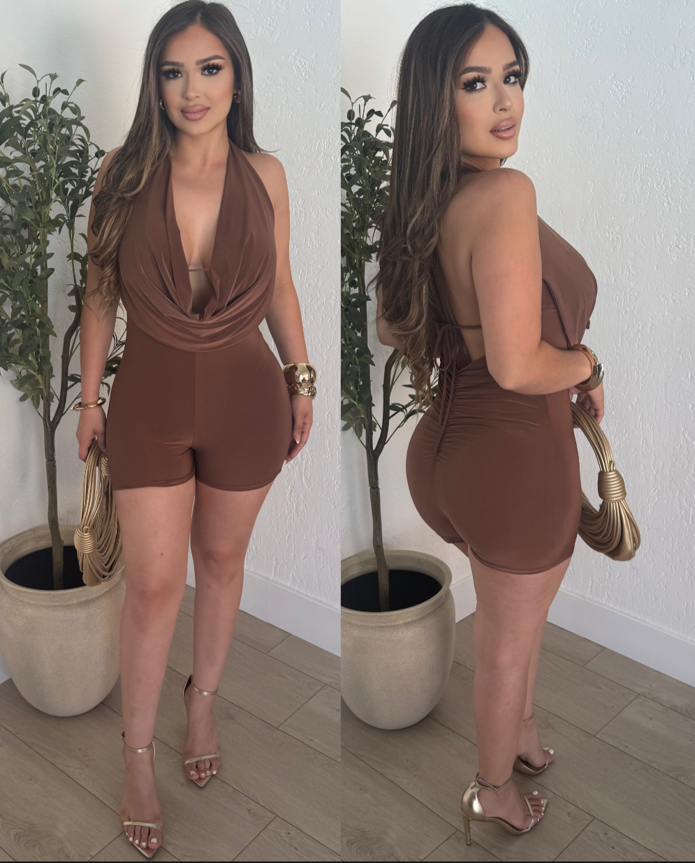 Galilea Halter Romper (Brown)