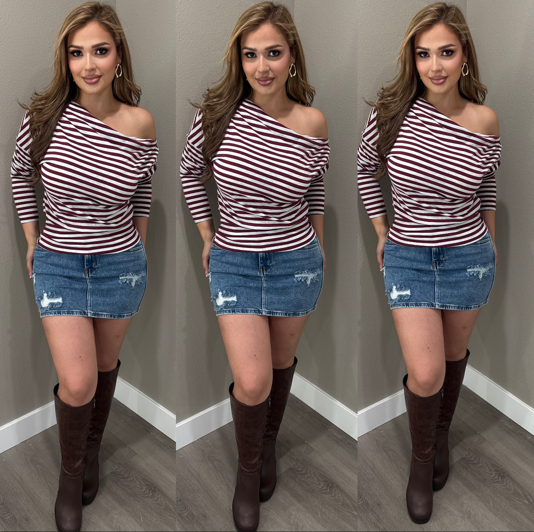 Lolis Stripe Top (Burgundy/White)