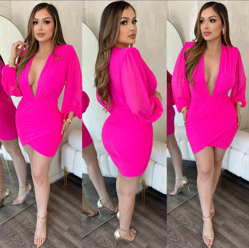 Belinda Mini  Dress (Fushia)