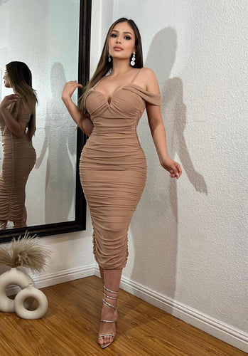 Shanley Midi Dress (Taupe)