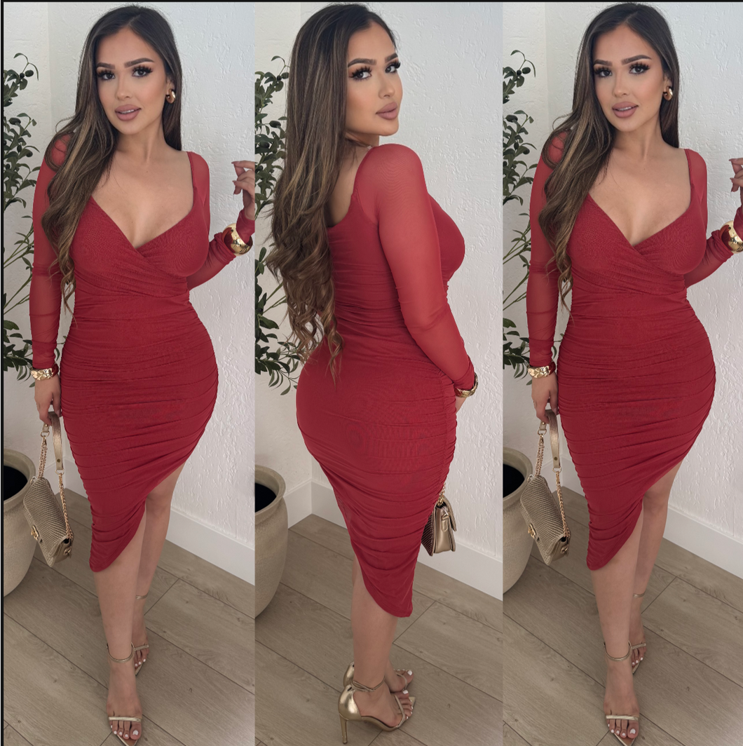 Olette Dress :( Burgundy)